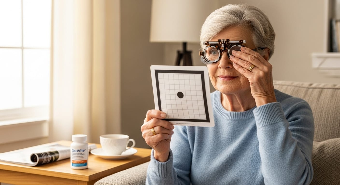 Home monitoring for dry AMD and geographic atrophy symptoms
