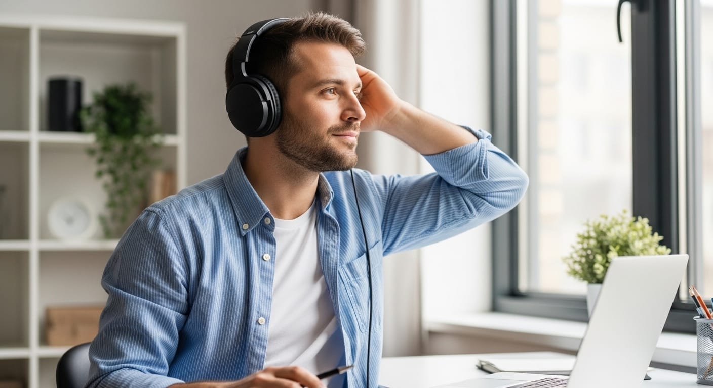 Worker taking a 20-20-20 break to reduce dry eyes and blurry vision from screen use