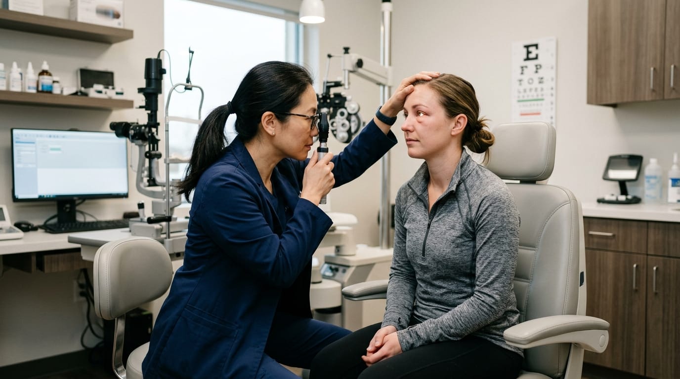 Eye exam after pickleball eye impact to check for injury symptoms