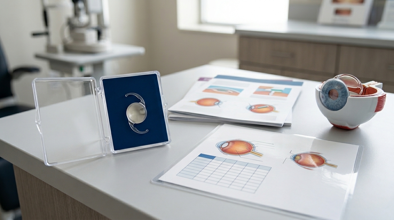 Intraocular lens sample used to explain cataract surgery options
