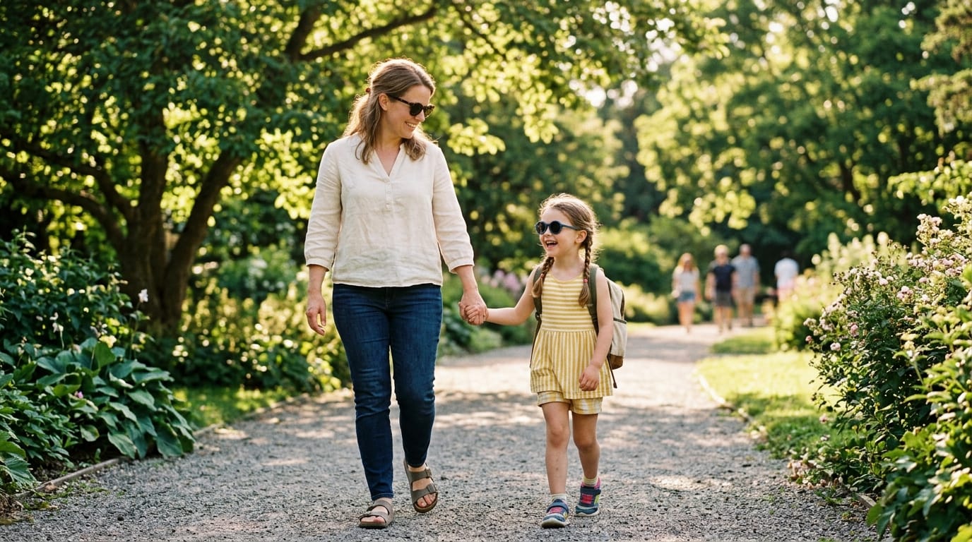 Parent and child wearing sunglasses to protect their eyes from UV rays
