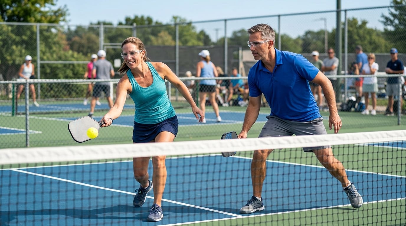 Pickleball eye protection 2026 guide showing players wearing protective sports eyewear