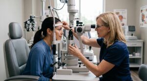Thyroid eye disease 2026 guide showing eye exam for bulging eyes and double vision symptoms