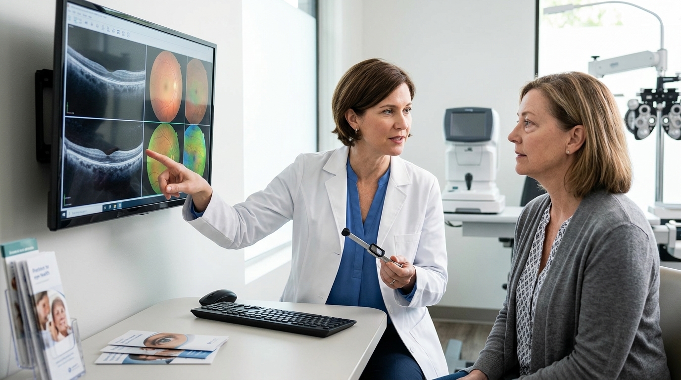 Thyroid eye disease 2026 treatment discussion with eye imaging and double vision testing