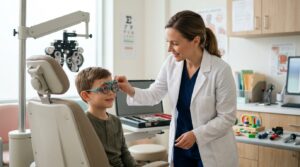 Childhood myopia treatment in 2026 with a pediatric eye examination and vision assessment