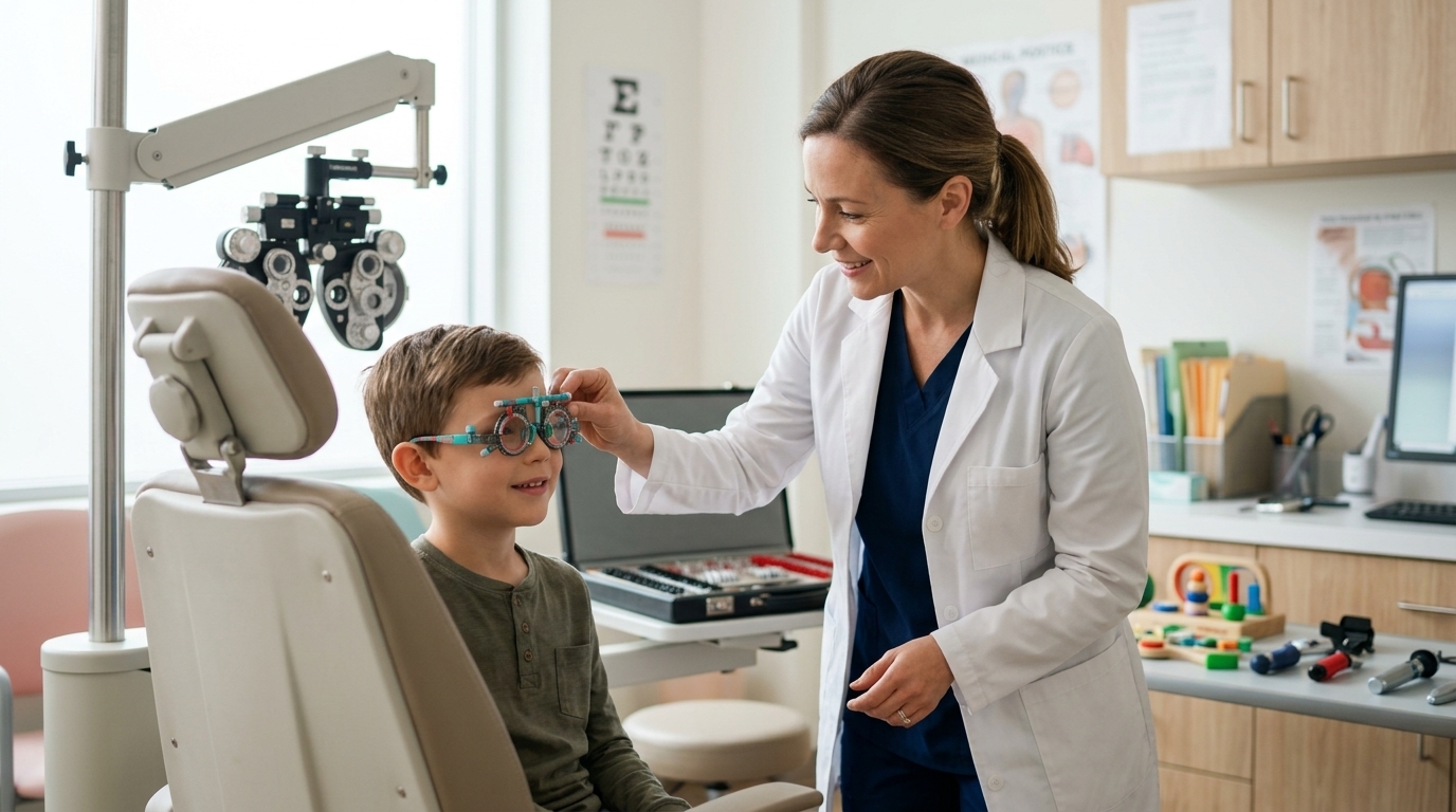 Childhood myopia treatment in 2026 with a pediatric eye examination and vision assessment